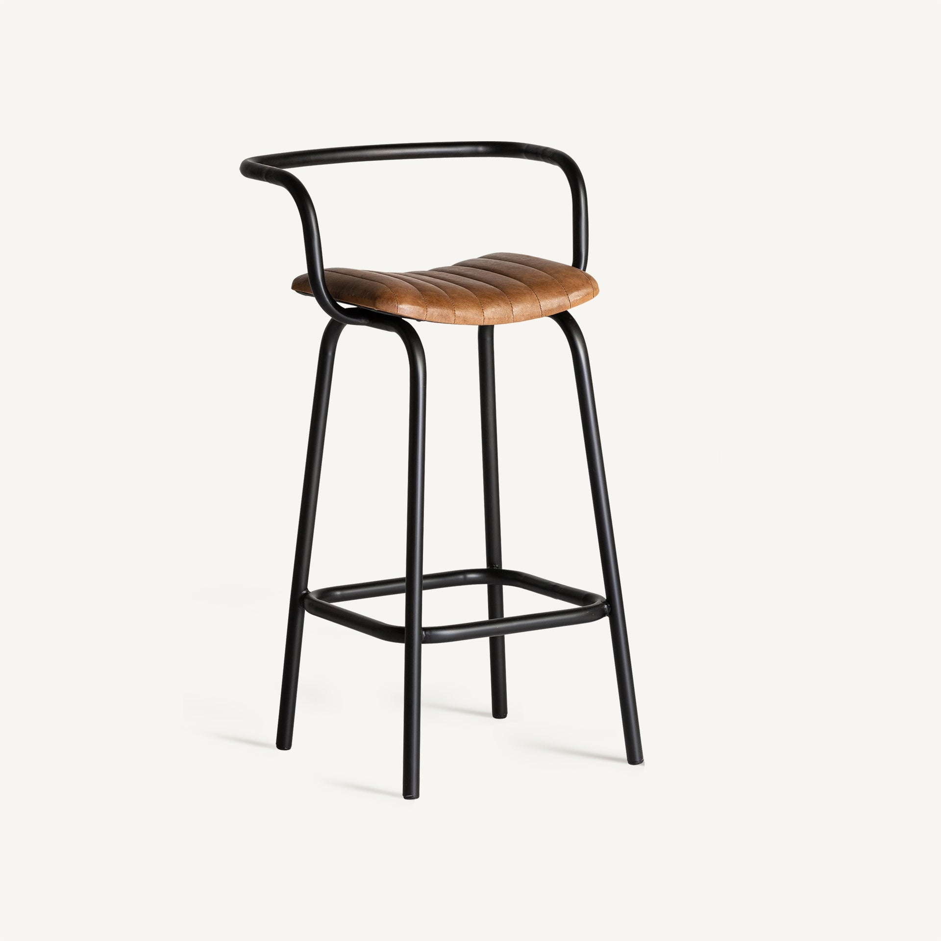 Tabouret de bar pliant fer noir et assise cuir marron | VICAL Chadron | REMO-HOME, mobilier design et décoration d'intérieur