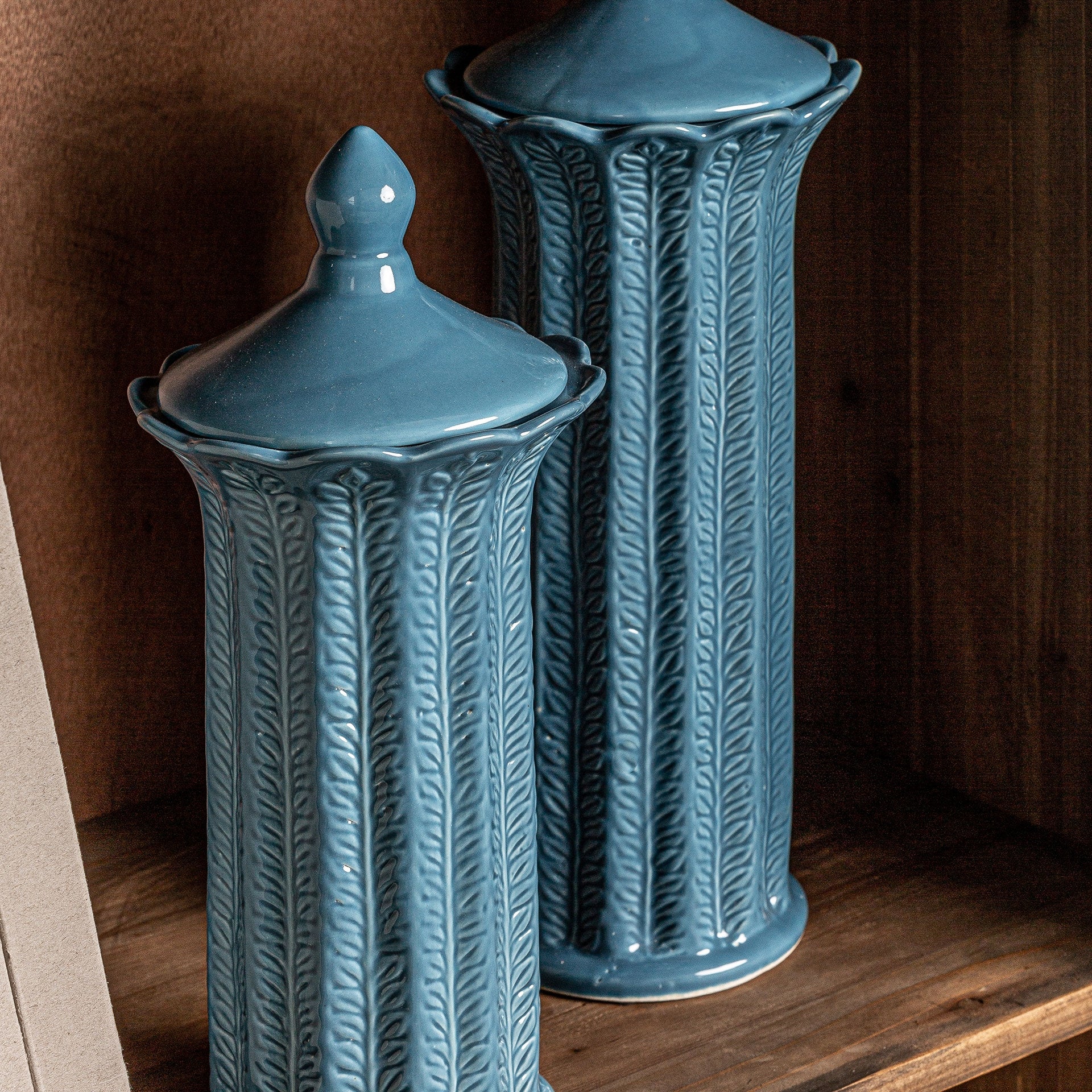 Vase céramique bleu motifs feuilles 34 cm | VICAL Zaea | REMO-HOME, mobilier design et décoration d'intérieur