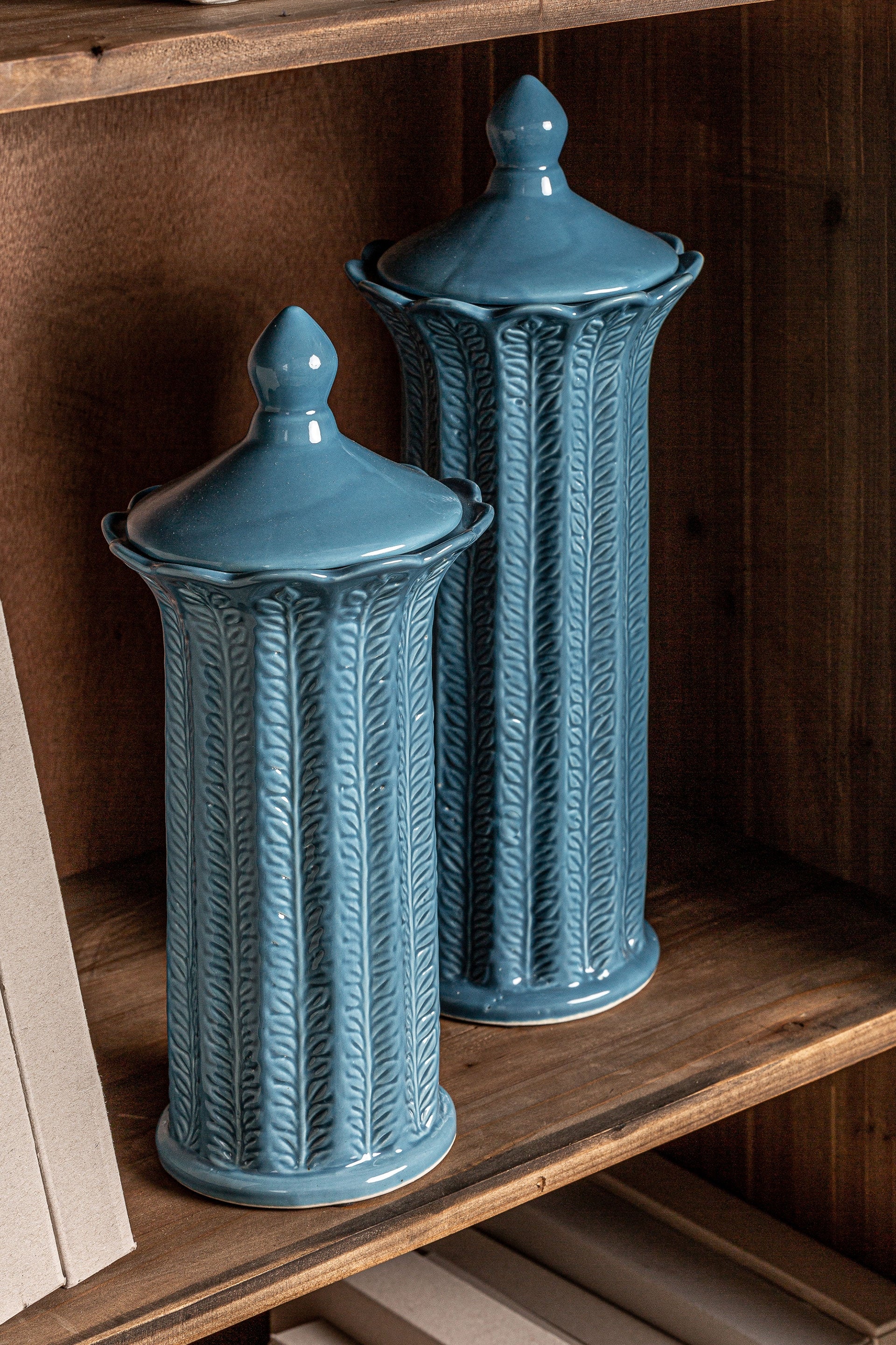 Vase céramique bleu motifs feuilles 40 cm | VICAL Zaea | REMO-HOME, mobilier design et décoration d'intérieur