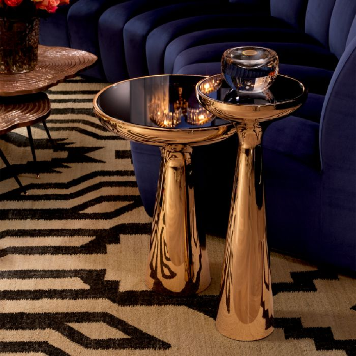 Brushed Brass and Black Glass Side Table | Eichholtz Lindos High