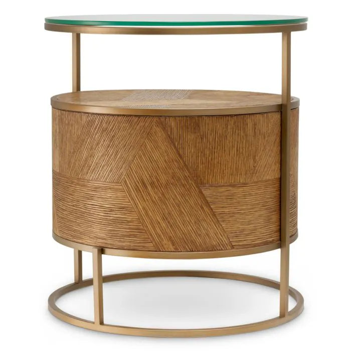 Table de chevet en chêne sculpté, laiton et verre | Eichholtz Velutto