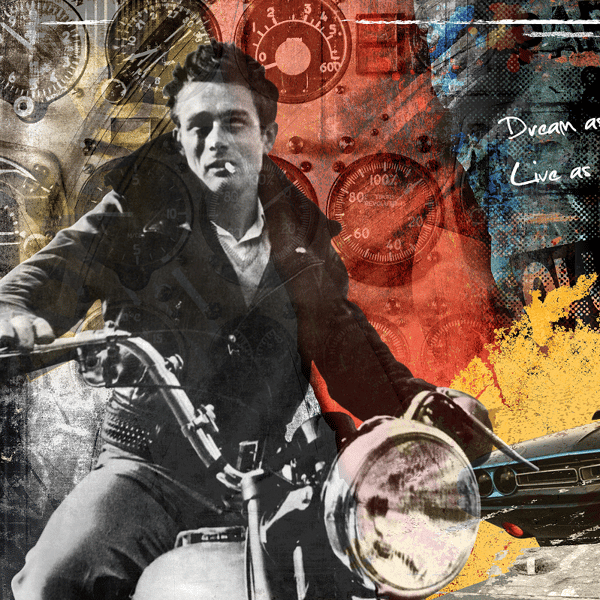 Œuvre d'art sur plexiglas James Dean Black/Red/Yellow | Andrew Martin - vue principale | REMO-HOME