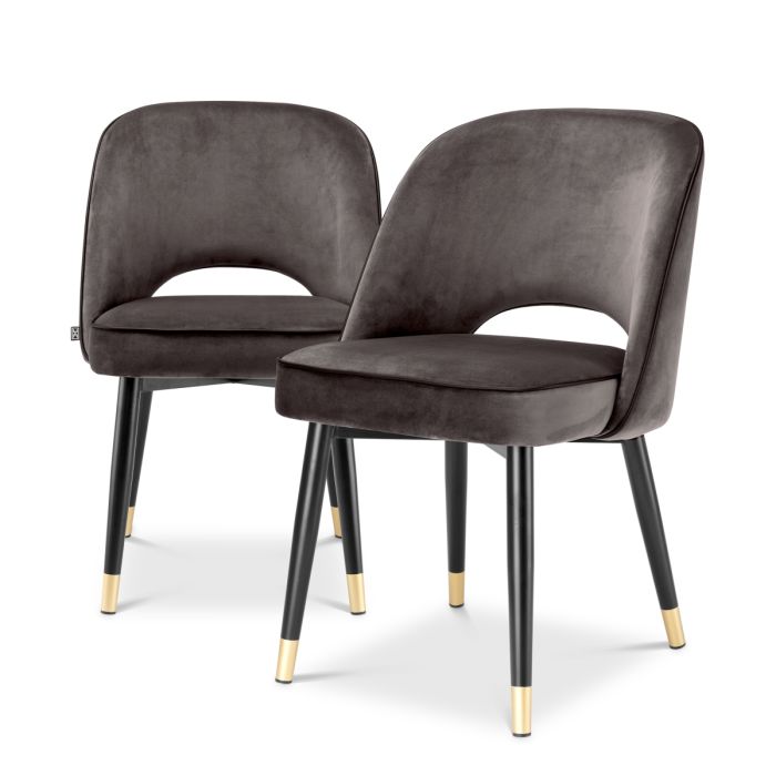 Chaise de salle à manger en velours gris (lot de 2) | Eichholtz Cliff