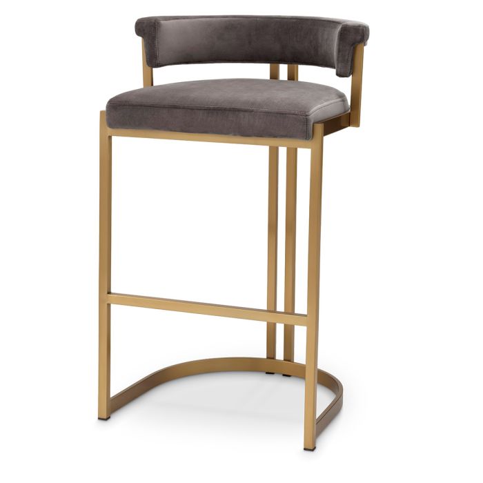 Chaise de comptoir dorée en velours marron | Eichholtz Dante