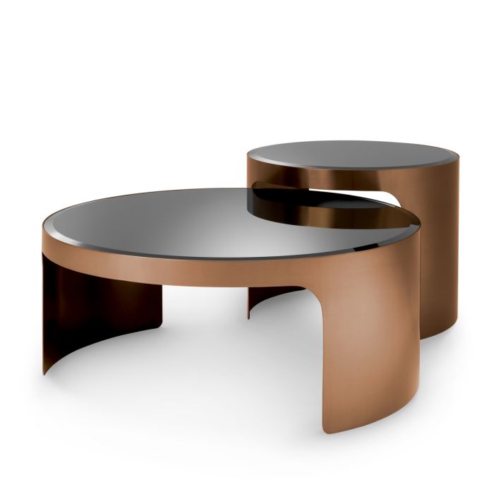 Table basse cuivrée en verre noir (lot de 2) | Eichholtz Piemonte