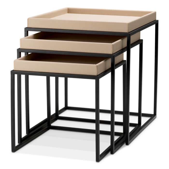 Table d'appoint en cuir crème (lot de 3) | Eichholtz Leonard