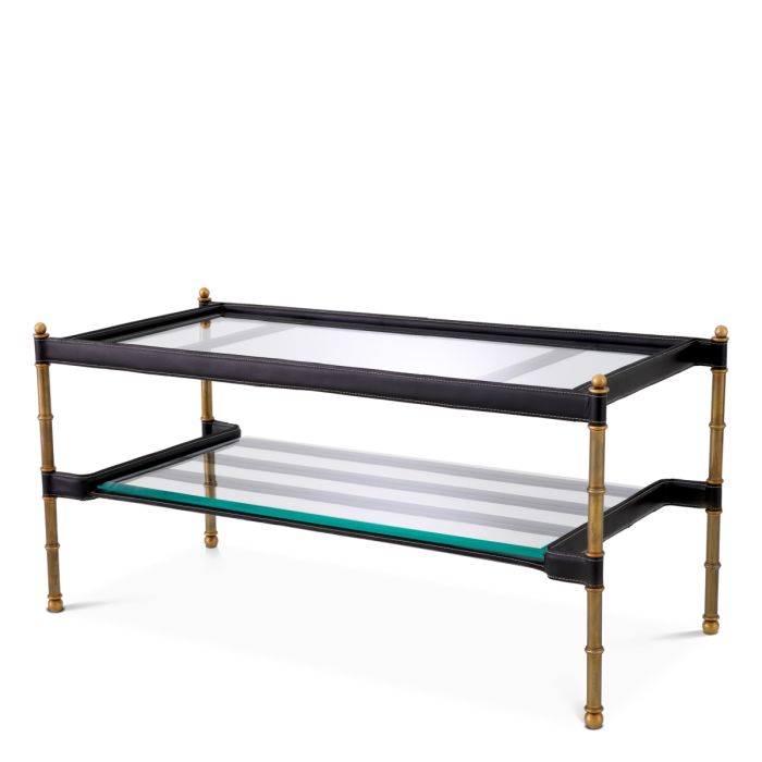 Table basse en cuir noir et verre transparent | Eichholtz Princess