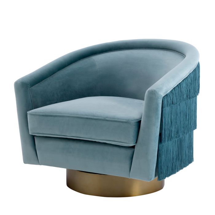 Fauteuil pivotant en velours bleu | Eichholtz Le Vante