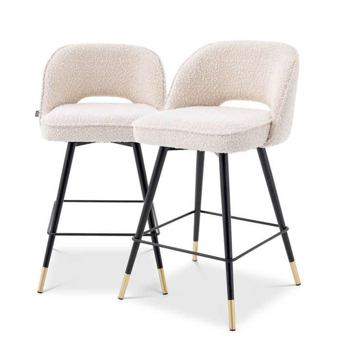 Chaise de comptoir bouclé crème (lot de 2) | Eichholtz Cliff