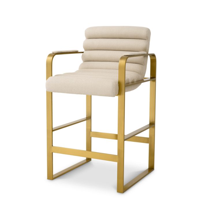 Chaise de comptoir dorée en tissu sable | Eichholtz Olsean
