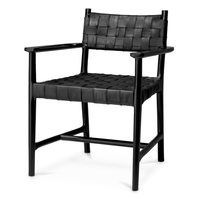 Chaise de salle à manger avec accoudoirs en cuir noir | Eichholtz Tiberio