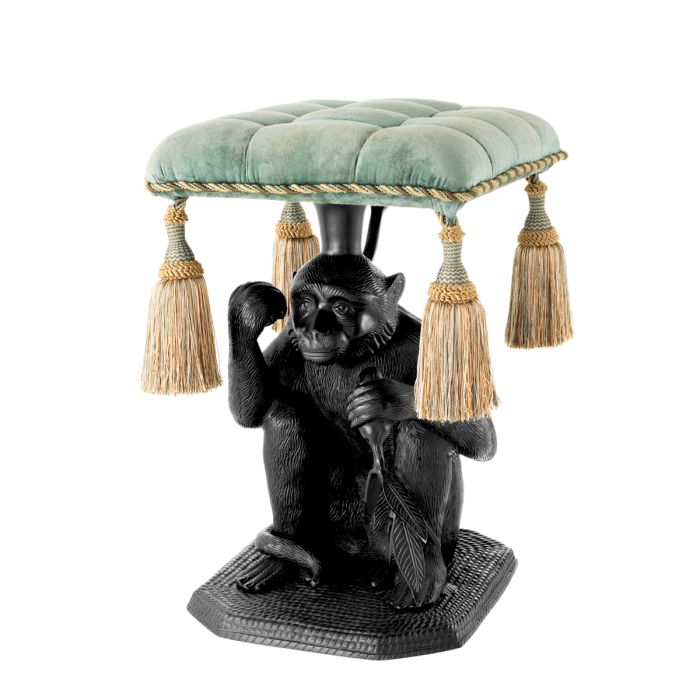 Pouf noir en velours turquoise | Eichholtz Monkey