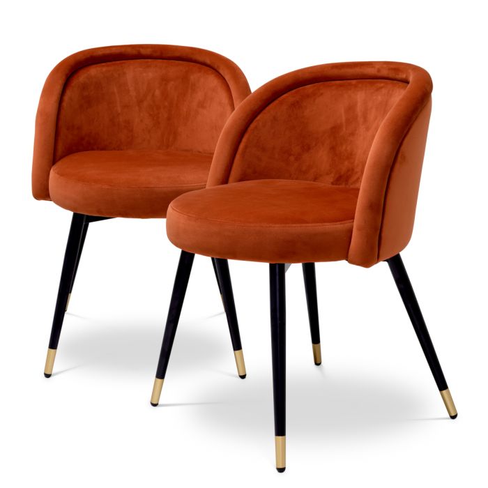 Chaise de salle à manger en velours orange (lot de 2) | Eichholtz Chloé