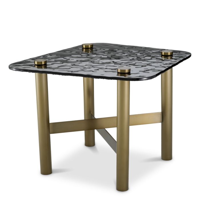 Table d'appoint en laiton brossé et verre fumé texturé | Eichholtz Cortes