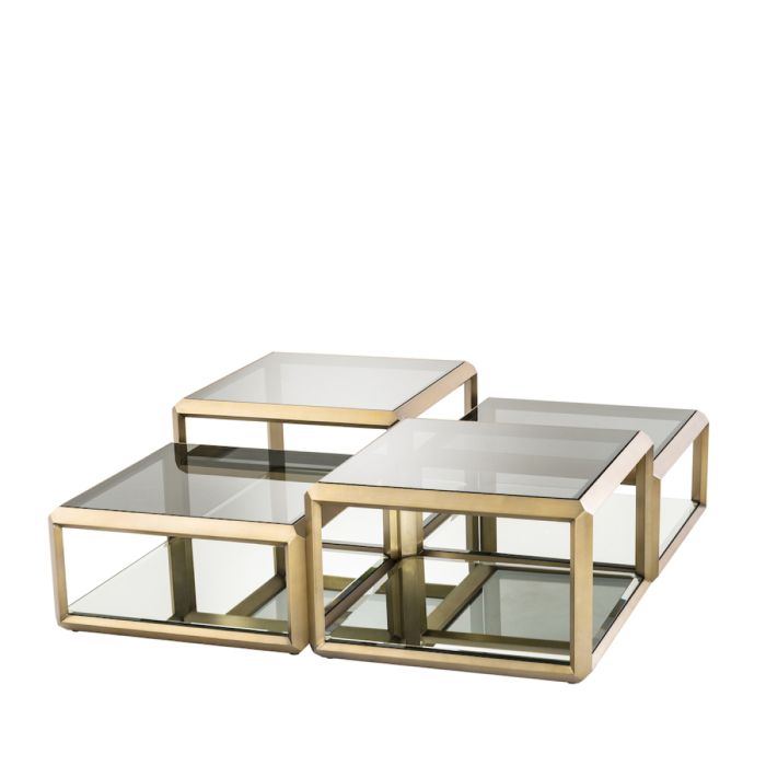 Table basse en laiton brossé et verre fumé (lot de 4) | Eichholtz Callum