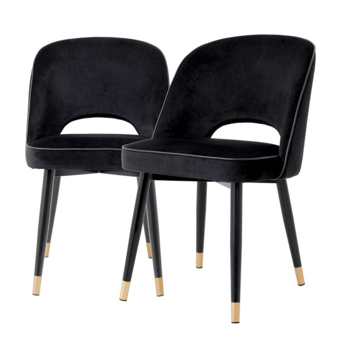 Chaise de salle à manger en velours noir (lot de 2) | Eichholtz Cliff