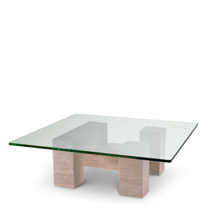 Table basse en travertin et verre transparent | Eichholtz Ikal
