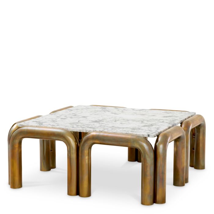Table basse dorée en marbre blanc | Eichholtz Sunwood