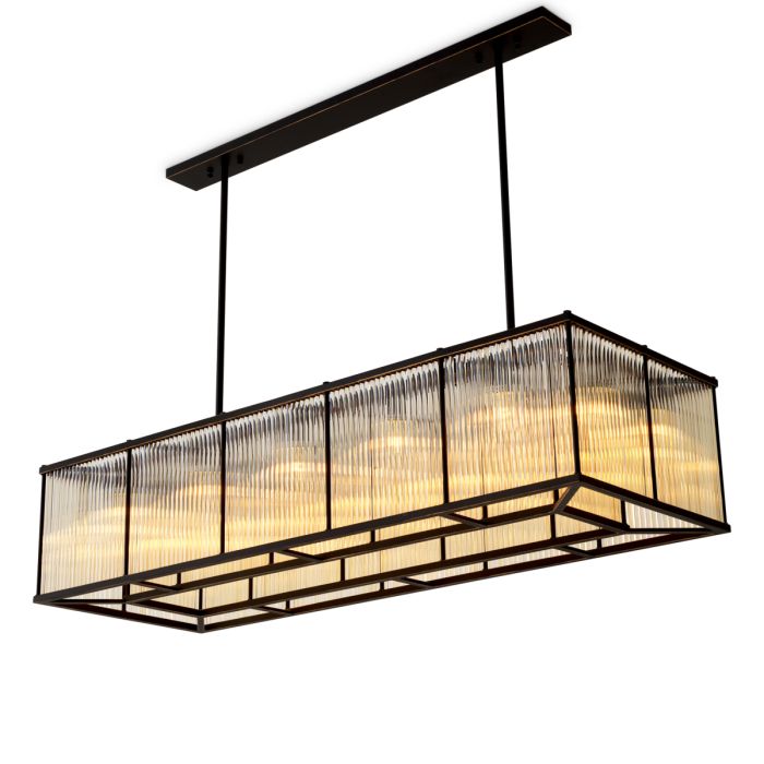 Lustre rectangulaire en bronze et en verre vintage | Eichholtz Bernardi