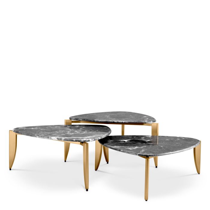 Table basse dorée en marbre gris (lot de 3) | Eichholtz Regioni