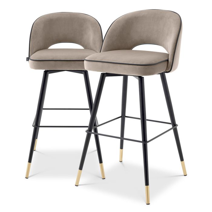 Chaise de bar en velours greige (lot de 2) | Eichholtz Cliff