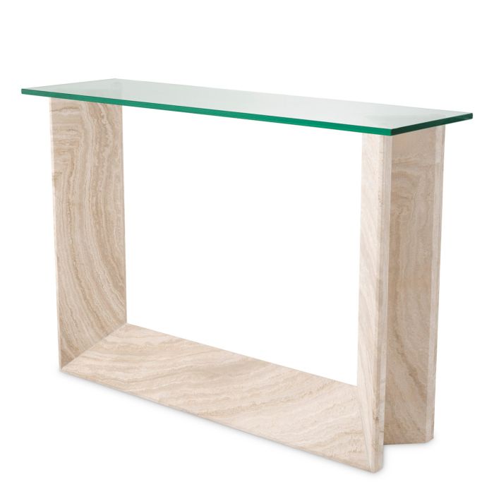 Console en travertin et verre transparent | Eichholtz Fortuna