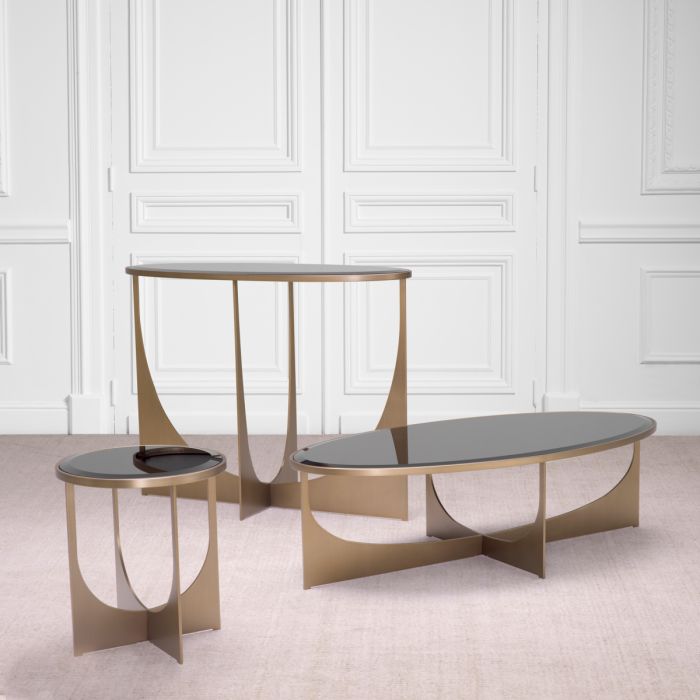 Table basse en laiton brossé et verre noir | Eichholtz Elegance