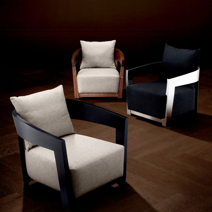 Fauteuil marron en tissu beige | Eichholtz Rubautelli