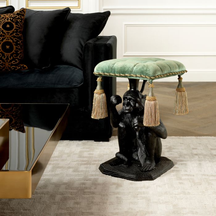Pouf noir en velours turquoise | Eichholtz Monkey
