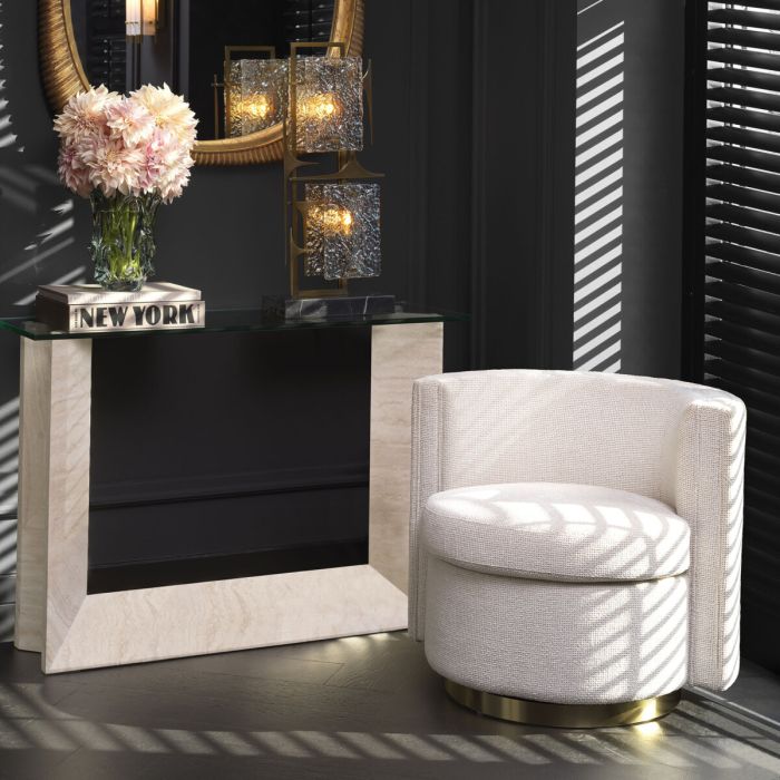 Fauteuil pivotant en tissu blanc cassé | Eichholtz Amanda