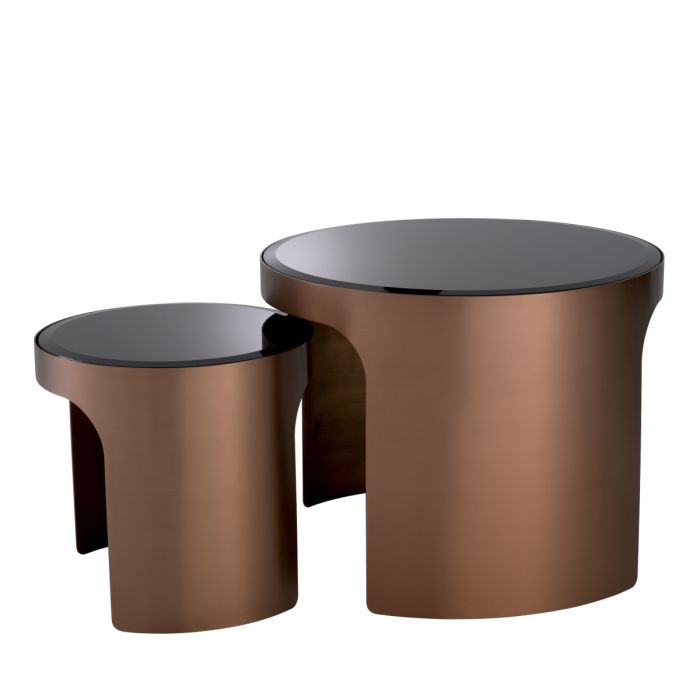 Table d'appoint cuivrée en verre noir (lot de 2) | Eichholtz Piemonte