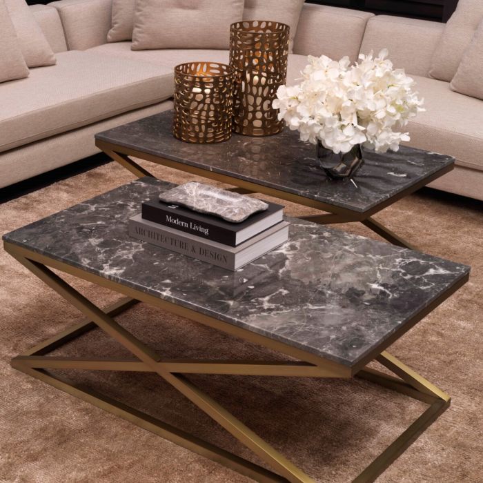 Table basse dorée en marbre gris | Eichholtz Criss Cross