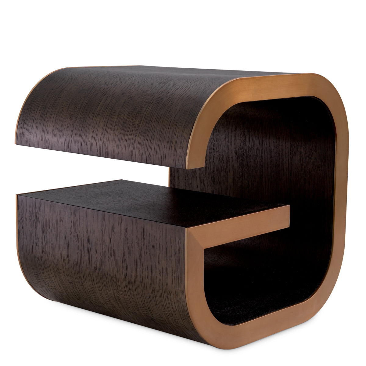 Table d'appoint en placage chêne moka et finition laiton brossé | Eichholtz Galan - vue de détail | REMO-HOME