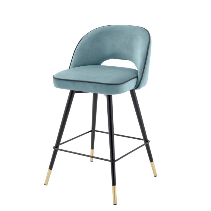Chaise de comptoir en velours bleu (lot de 2) | Eichholtz Cliff