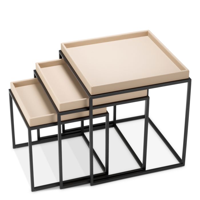 Table d'appoint en cuir crème (lot de 3) | Eichholtz Leonard