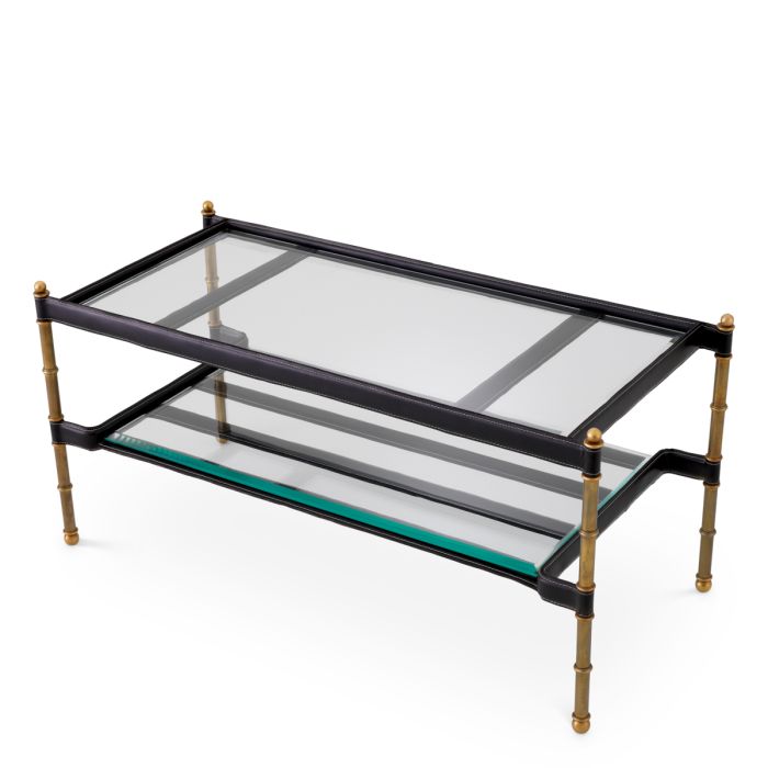 Table basse en cuir noir et verre transparent | Eichholtz Princess