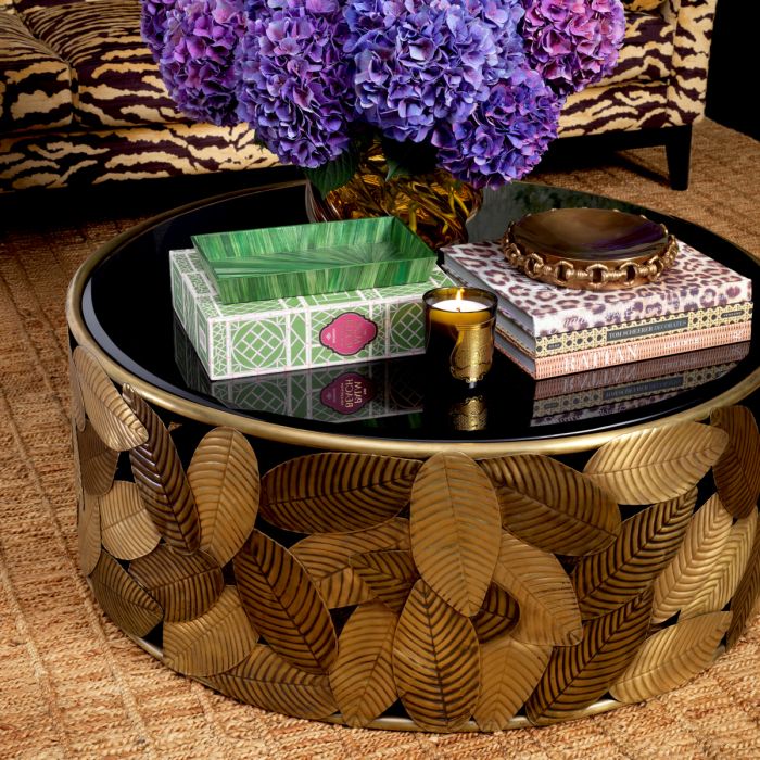 Table basse dorée en verre noir | Eichholtz Botanico