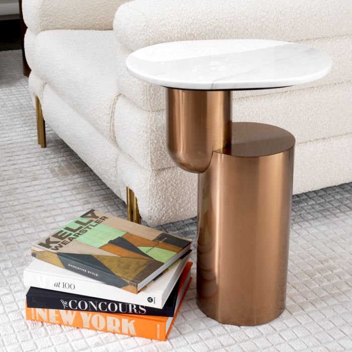 Table d'appoint cuivrée en marbre blanc | Eichholtz Tosca