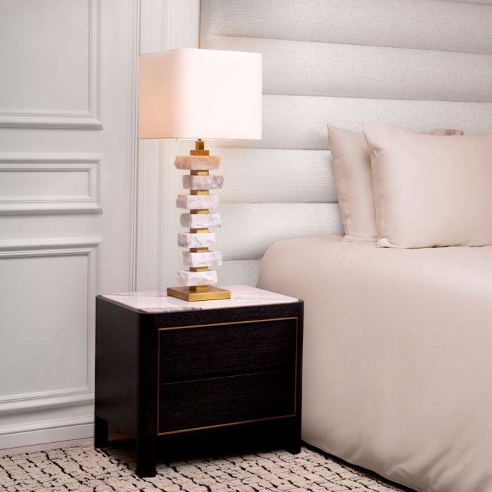 Table de chevet en chêne gris anthracite et marbre blanc | Eichholtz Corazon