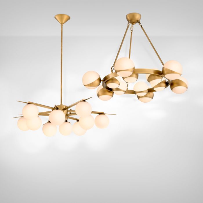 Lustre doré en verre blanc | Eichholtz Piazetta