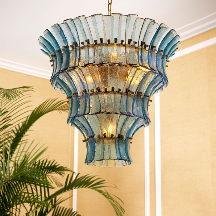 Lustre doré en verre bleu | Eichholtz Toscano