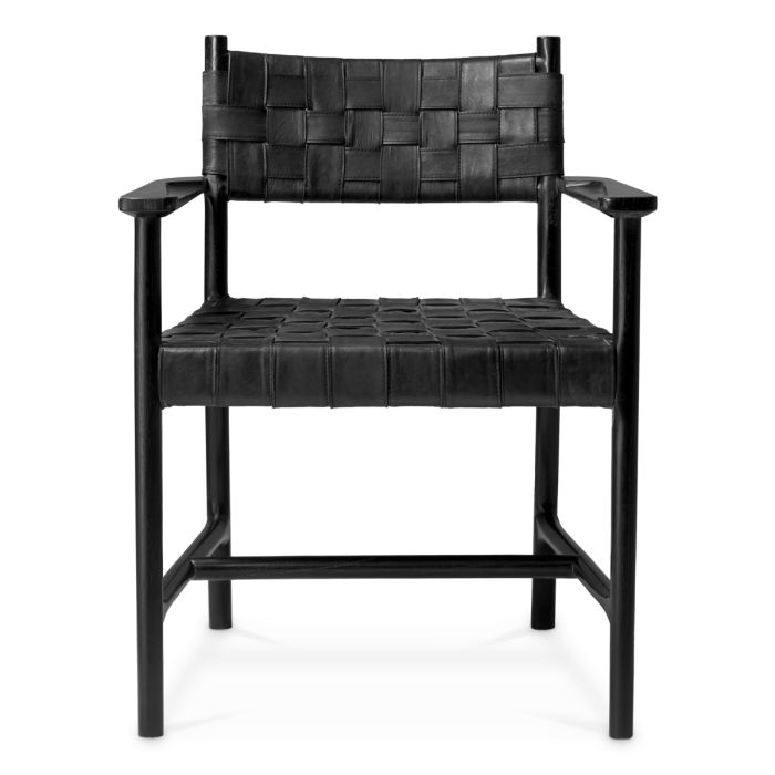 Chaise de salle à manger avec accoudoirs en cuir noir | Eichholtz Tiberio