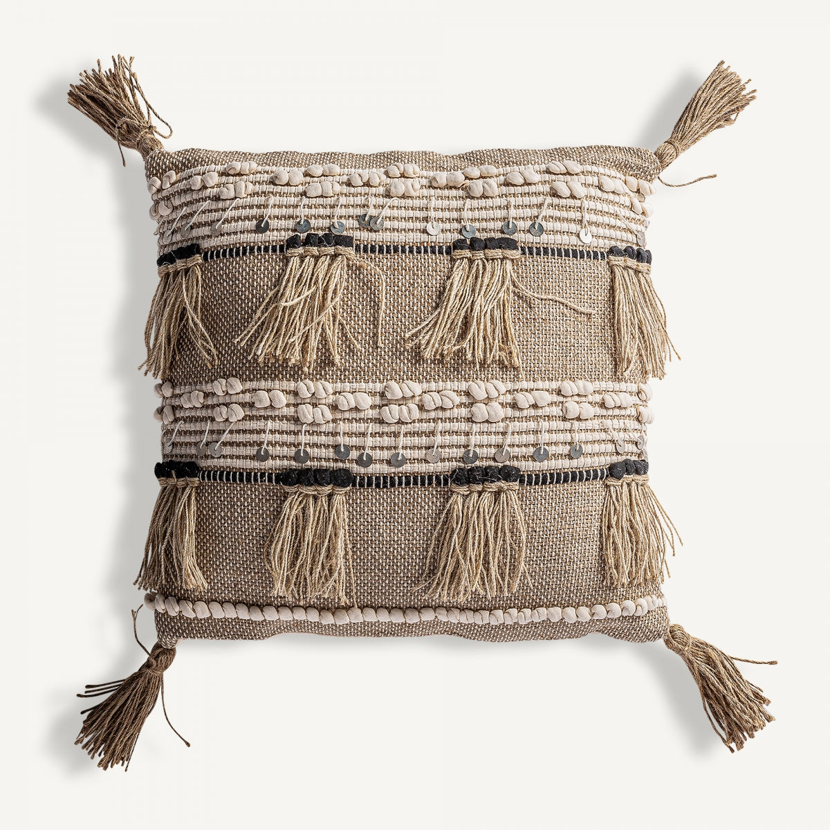 Coussin carré en jute sable brodé | Vical Mayla | REMO, mobilier et décoration d'intérieur