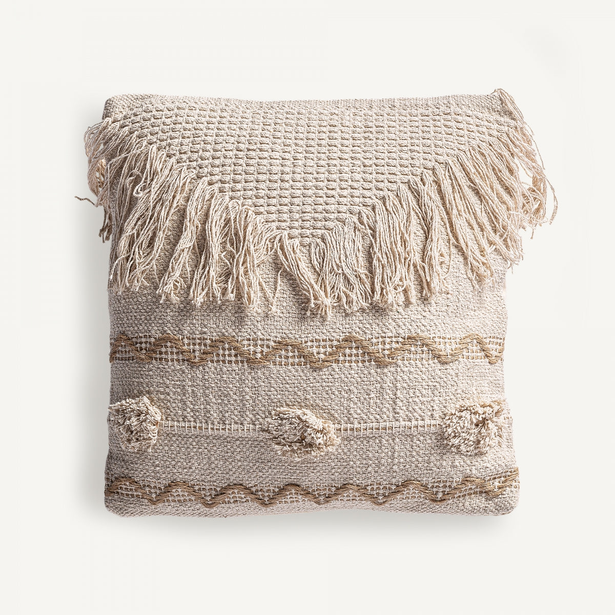 Coussin carré en jute blanc brodé | Vical Yaira | REMO, mobilier et décoration d'intérieur