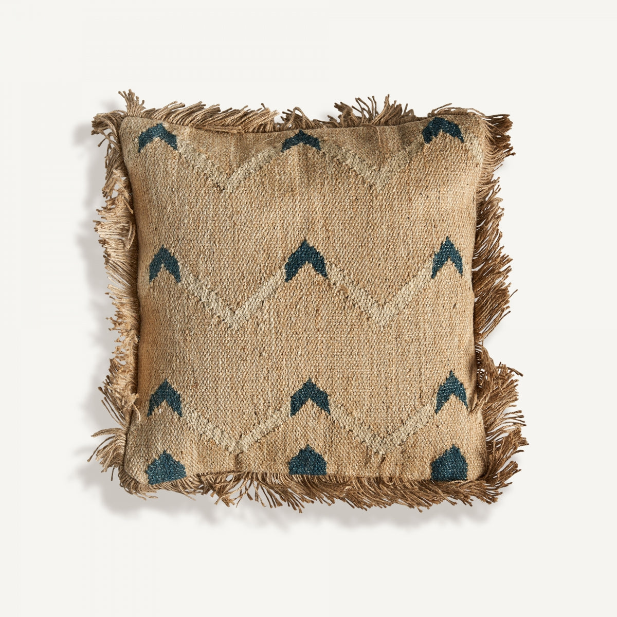 Coussin carré en jute marron/bleu kilim | Vical Keith | REMO, mobilier et décoration d'intérieur