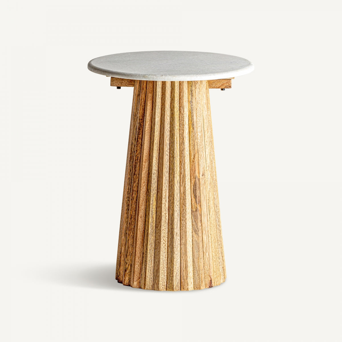 Table de bar en manguier plissé et marbre blanc | VICAL Wood | REMO, mobilier et décoration d'intérieur