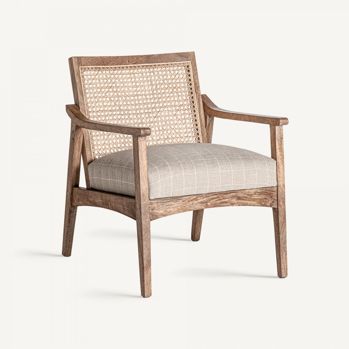 Fauteuil en tissu beige et rotin | VICAL Valhey | REMO, mobilier et décoration d'intérieur