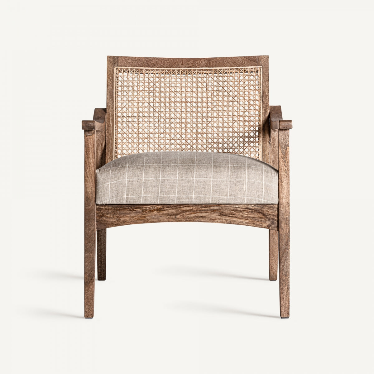 Fauteuil en tissu beige et rotin | VICAL Valhey | REMO, mobilier et décoration d'intérieur