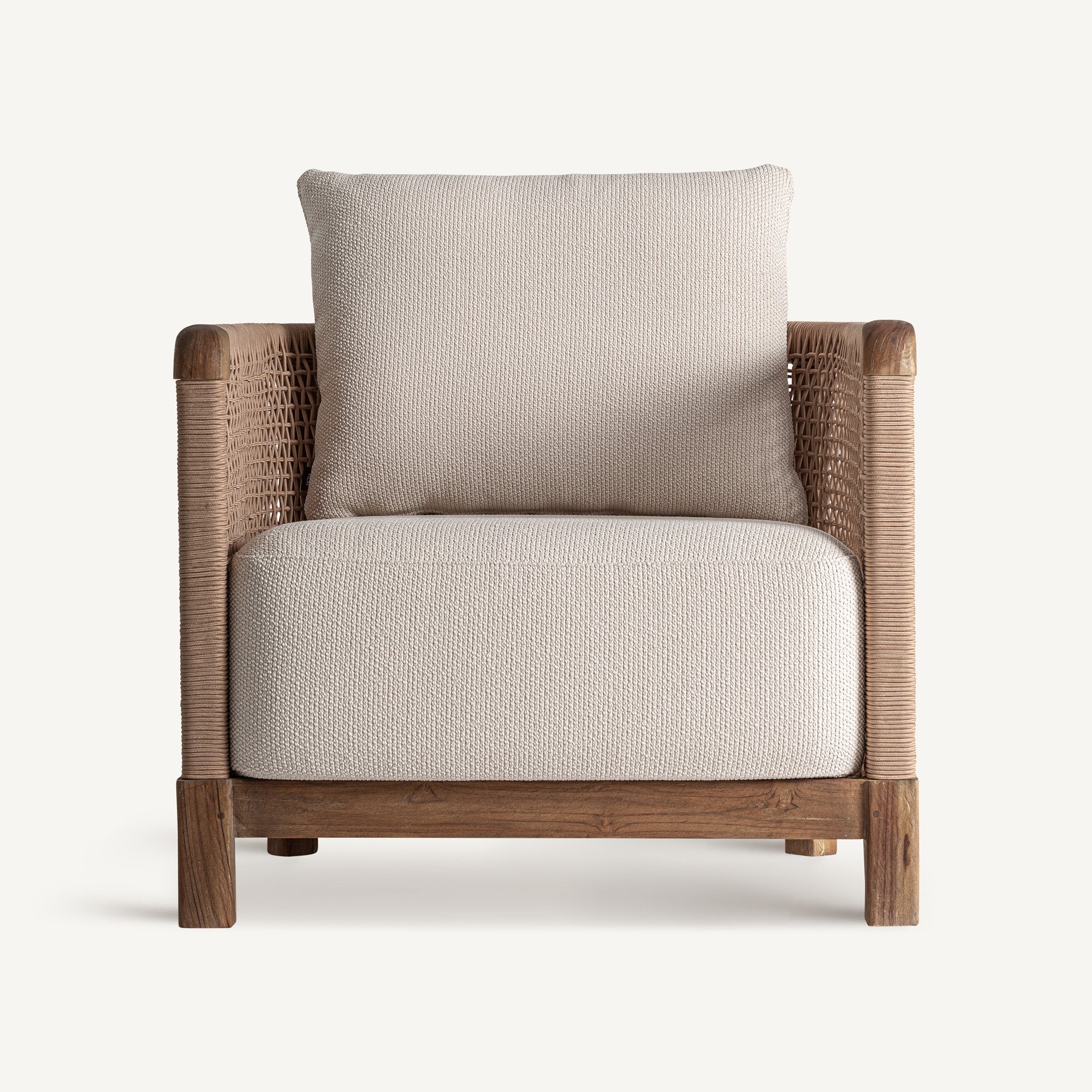 Fauteuil tissu blanc et teck recyclé | VICAL Trena