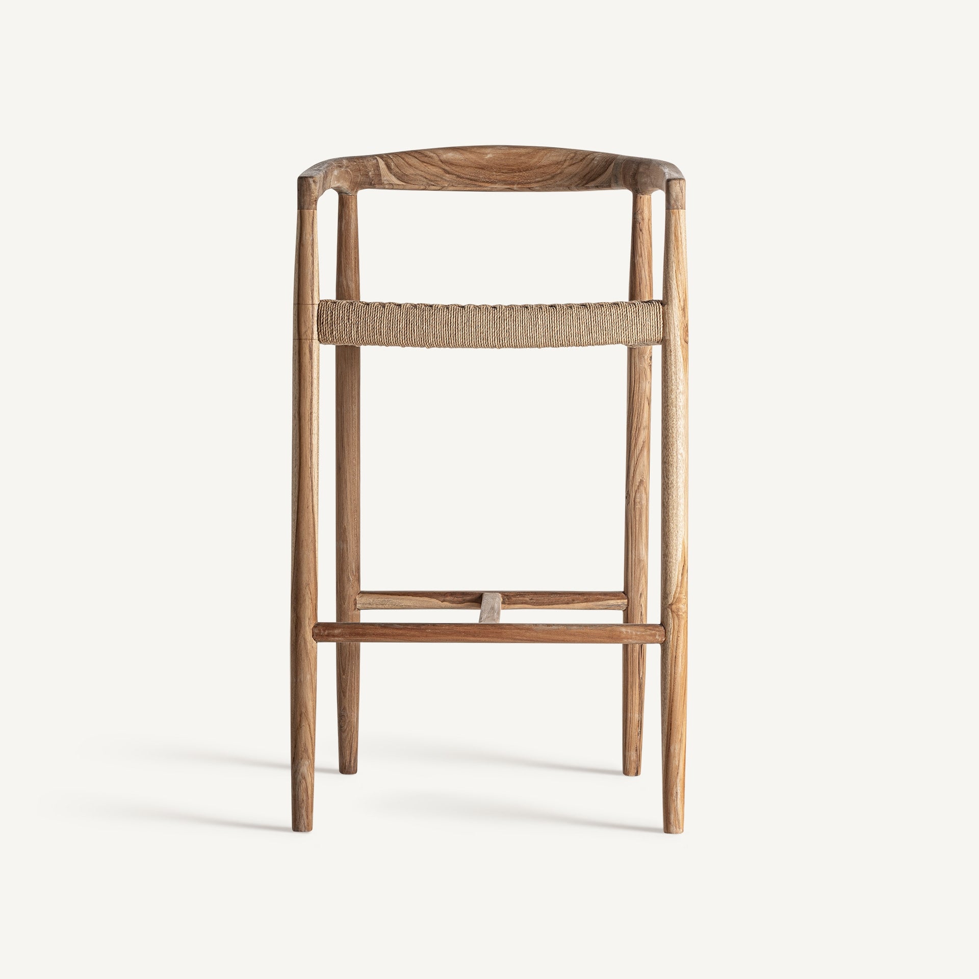 Tabouret de bar large teck et fibre naturelle  | VICAL Caen